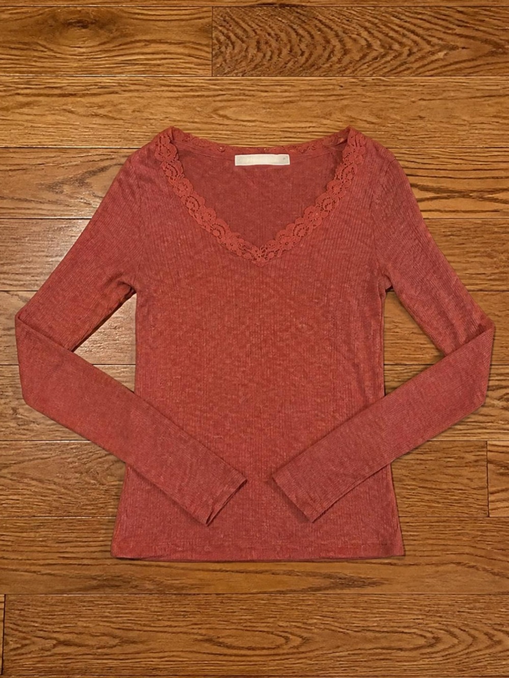 NWT Altar'd State Lace Trim Long Sleeve Top in Rust S